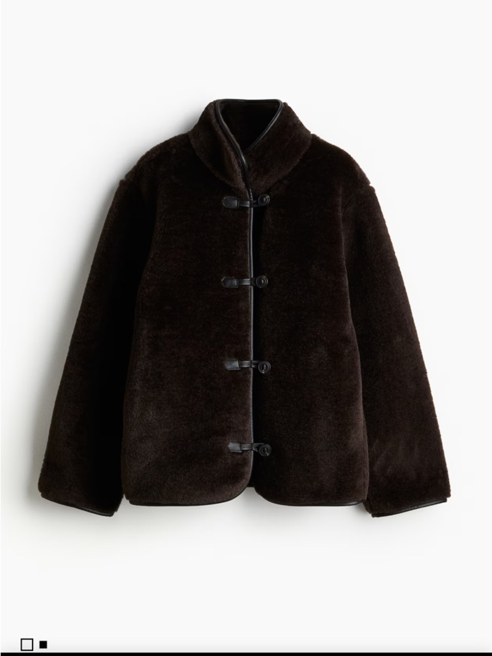 H&M Fluffy Jacket Brown Faux Fur Toggle Coat Large